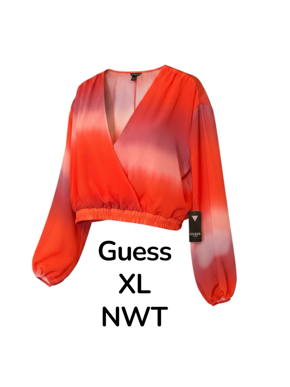 GUESS Red-Pink Ombre Wrap Cropped Blouse